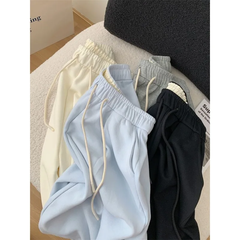 ハイウエストストレートレッグカジュアルスポーツパンツ女性用ルーズスリミングワイドレッグパンツ秋冬新スタイル