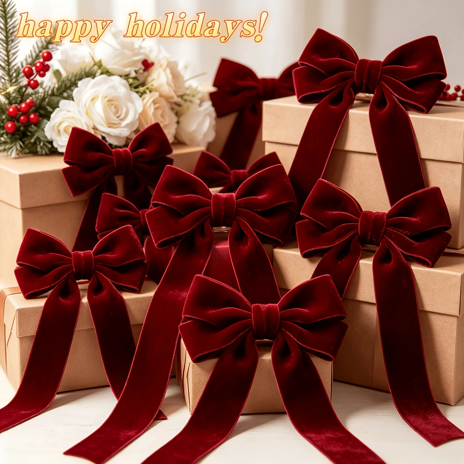 10/5 Piece Set of Christmas Burgundy Bows, Bows and Ribbons, Exquisite Velvet Bows, Suitable for Christmas Tree Decorations, Suitable for Christmas Decorations, New Year Decorations, Wedding Decorations, Home Decorations, Gift Decorations, and Valentine's Day Decorations Suitable for Christmas, Thanksgiving, Halloween, and New Year Christmas Gifts