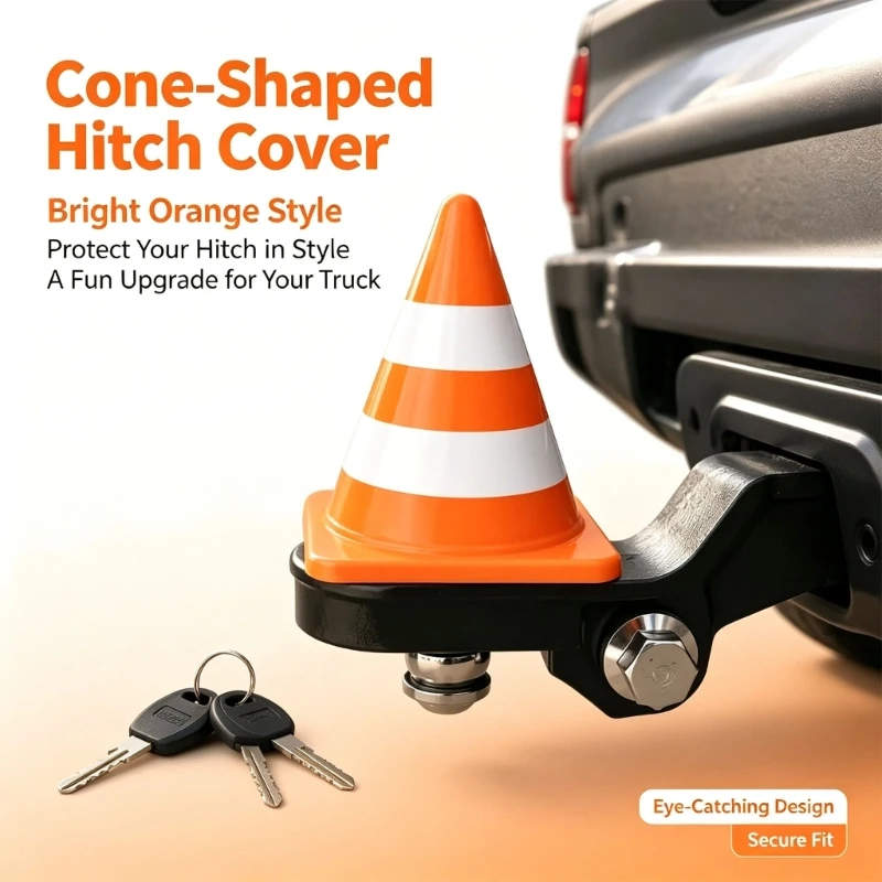 Mini Traffic‑Cone‑Shaped Tow  Cover Orange‑White Striped Decorative Tow Hook Cap for Pickup Truck SUV Off‑Road Vehicles