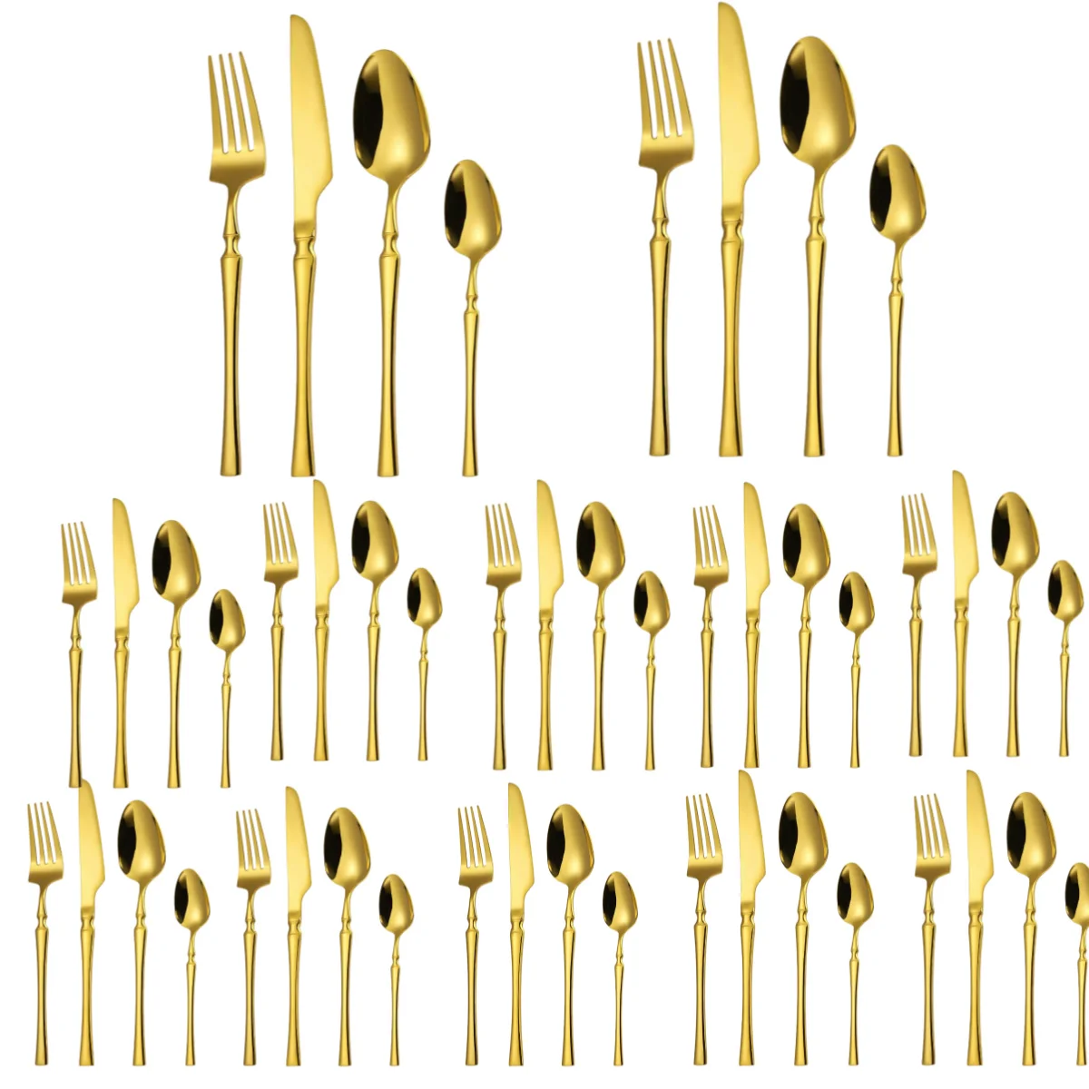 

A · HOUSEWARE 48 pieces Gold Silverware Unique Small Waist Handle Flatware Stainless Steel Cutlery Set for 12 Eating Utensils