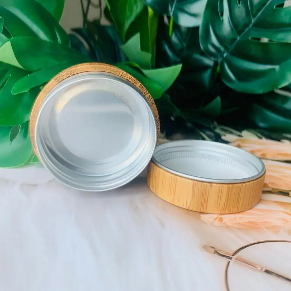 

Refillable Travel-Size Natural bamboo Aluminum jars Make-Up Skin Care Container engraving logo sample mini cream cosmetic jar