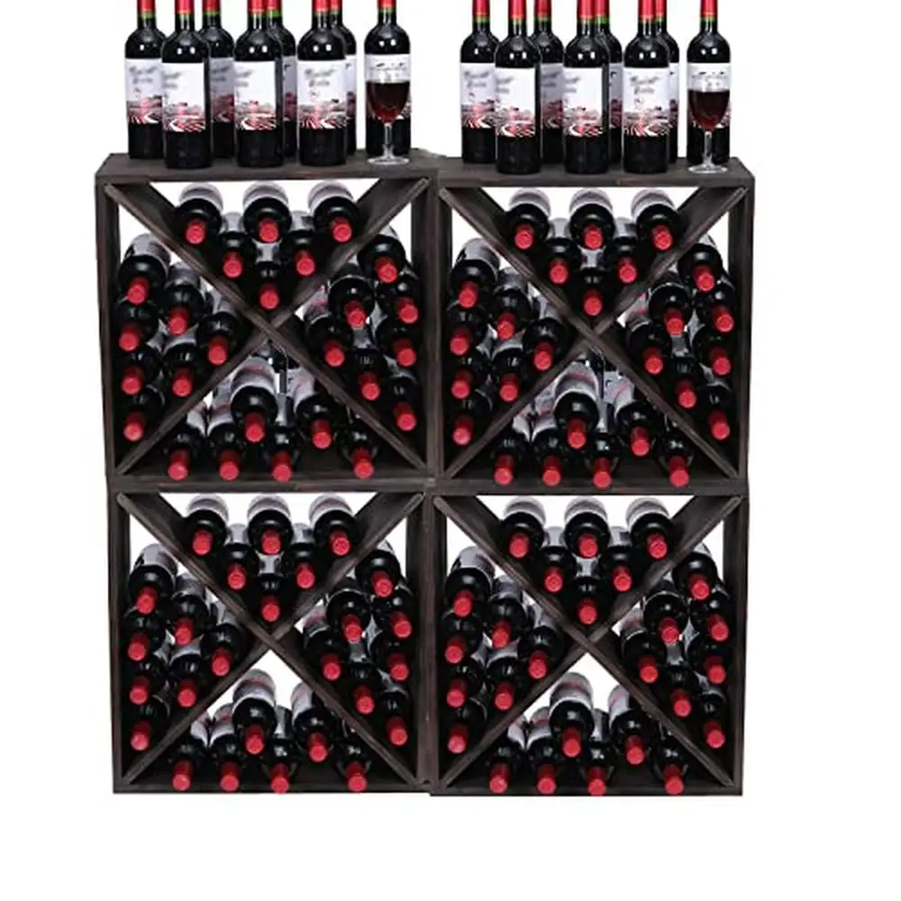 Wooden Wine Rack Storage Stand Freestanding Cube Cabinet 96 Bottles Easy Assembly and Sturdy Structure Fits All 750ml Bottles