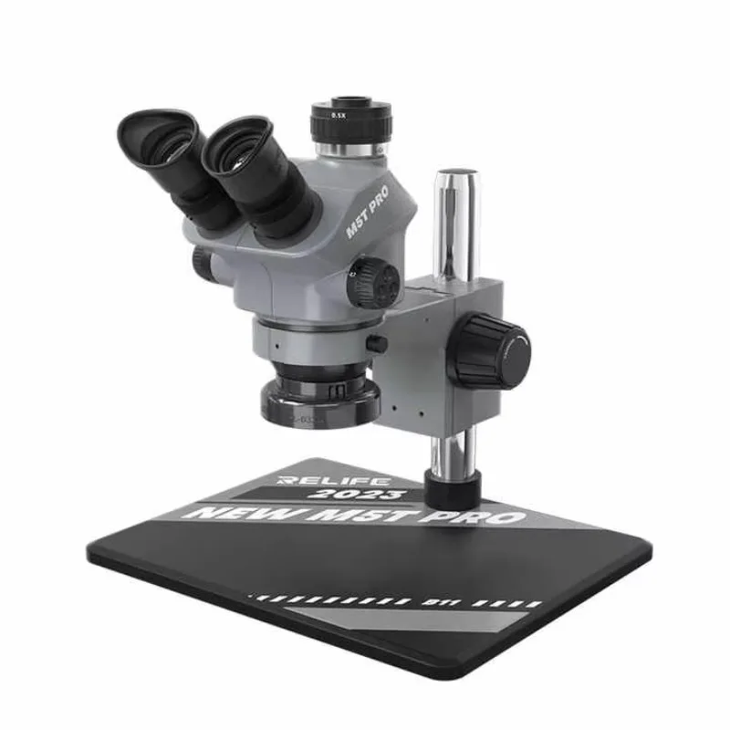 

RL-M5T Pro Trinocular HD Microscope With Large Size Aluminum Base+RL-033D Light Source+0.5CTV Adapter for PCB Repair