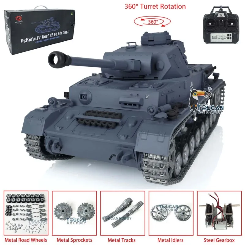 รถถังบังคับวิทยุ HENG LONG ขนาด 1/16 รุ่น 7.0 ปรับแต่ง Panzer IV F2 3859 รางโลหะ ล้อแบบจำลอง ของเล่นบังคับวิทยุ รุ่น TH17401