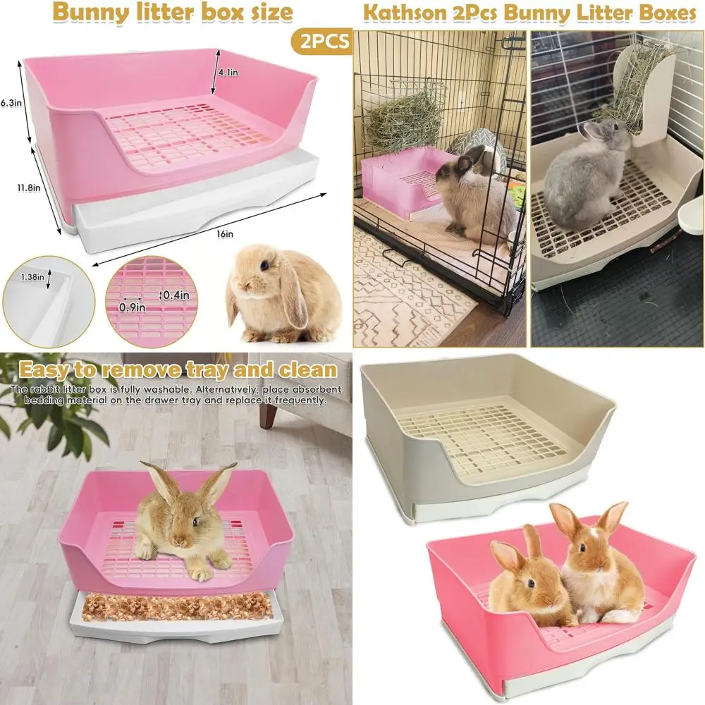 

kathson 2PCS Large Rabbit Litter Box Trainer, Potty Corner Toilet with Drawer Bigger Pet Pan for Adult Hamster, Guinea Pig, Ferr