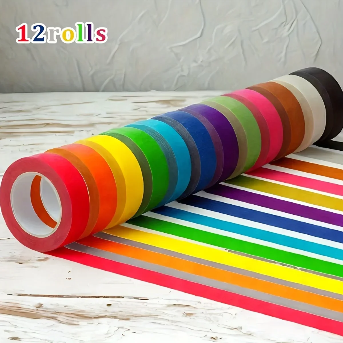 12 Rolls 2026 of Colored Masking Tape for Spray Painting, Decoration, Drawing, And Masking, with High Adhesion And No Residue