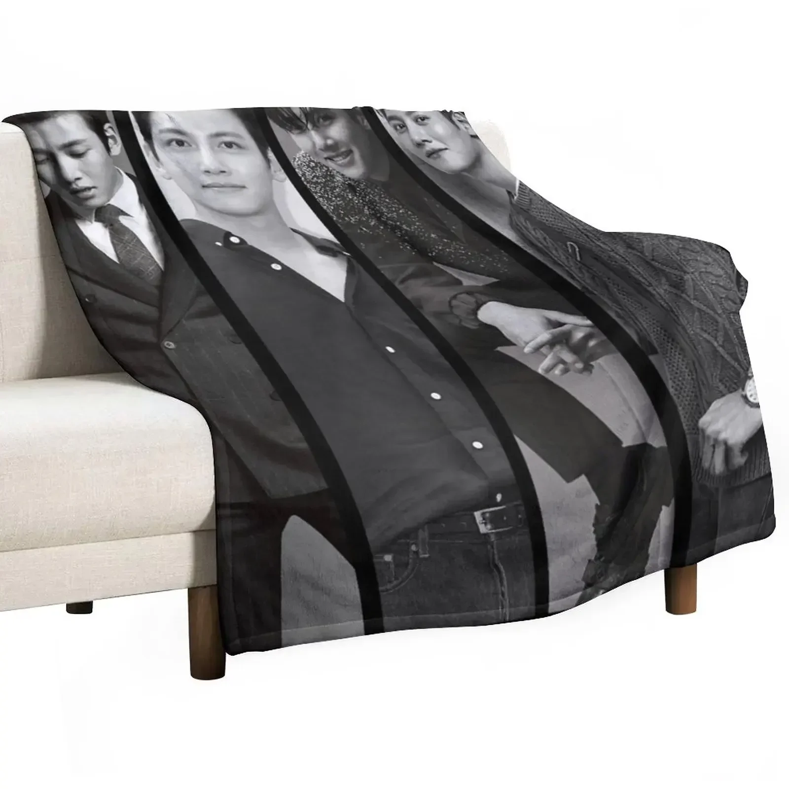 Ji Chang Wook Vertical Black and White Collage Throw Blanket Luxury Brand Decorative Sofas Blankets