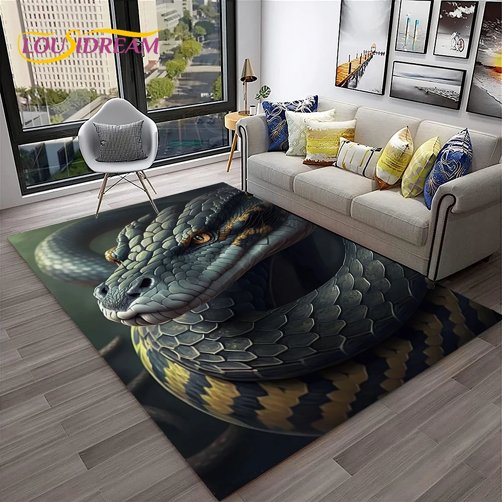 Gothic Serpent Viper 3D Python Snake Carpet Rug for Home Living Room Bedroom Sofa Doormat Decor,kids Area Rug Non-slip Floor Mat