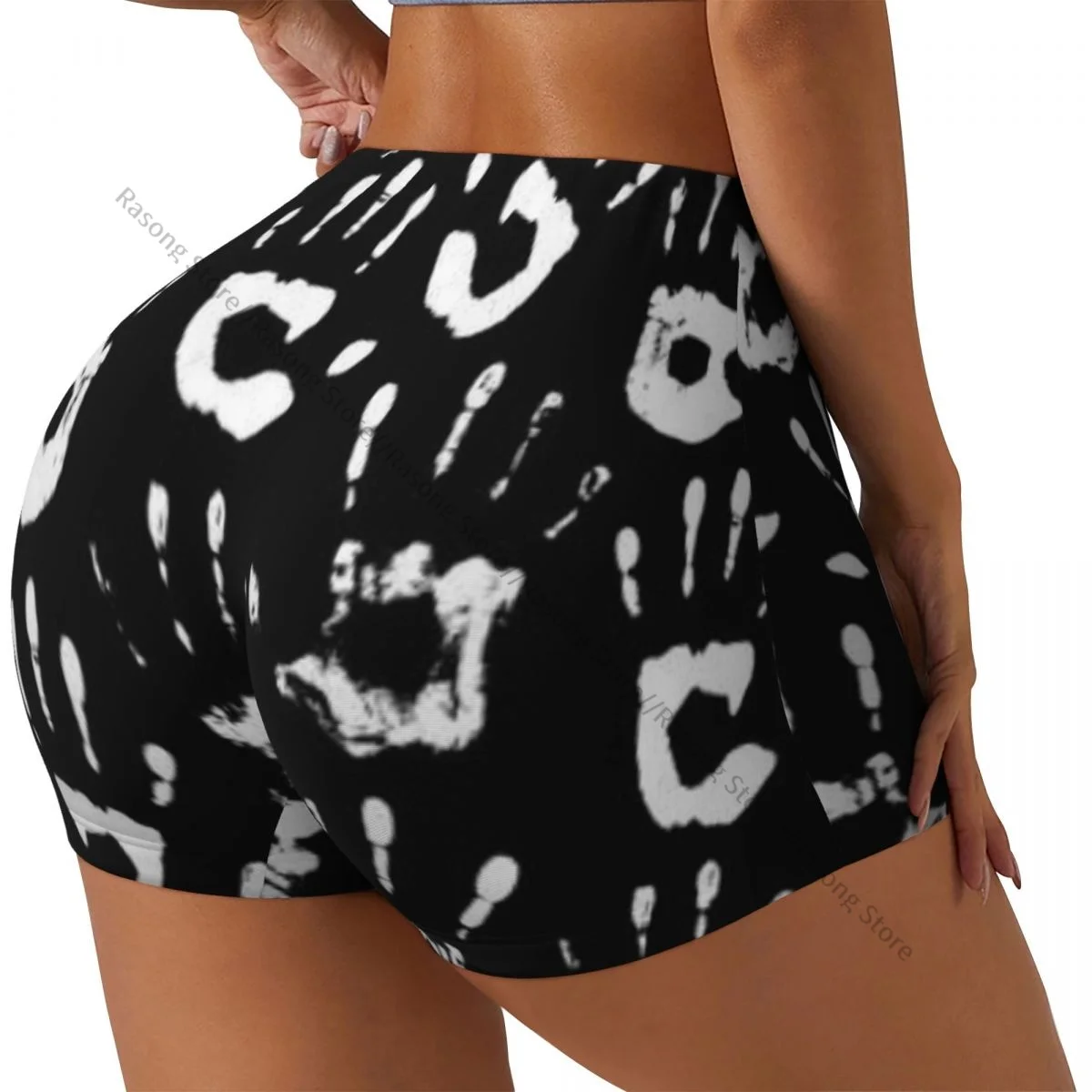 Push Up Short Elasticity Scrunch Butt Handprints On Black Background Running Shorts Sports Shorts Womens Clothes Gym