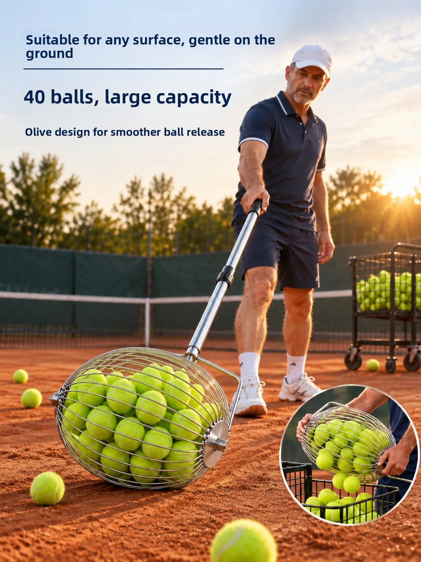 portable-quick-tennis-ball-picker-upper-automatic-olive-type-drum-collector-extendable-flexible-accessories