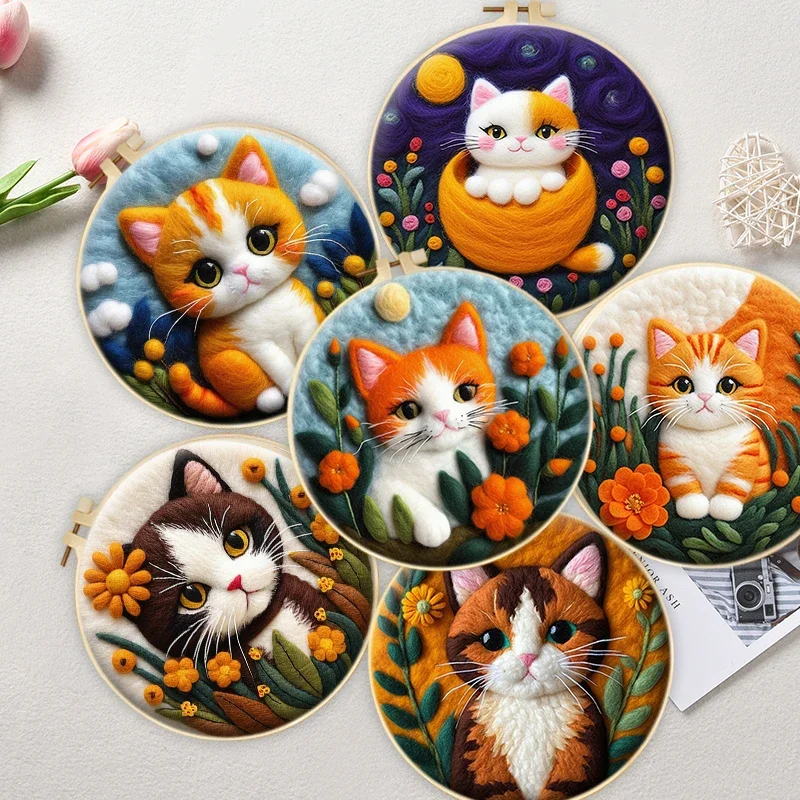 

DIY Wool Felt Poking Fun,Suitable for Beginner,Needle Felt Embroidery Cat Pattern Complete Set of Tools,Creative Home Decoration