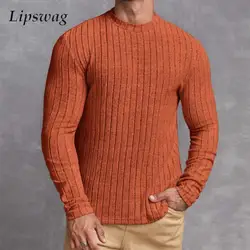 Casual Crew Neck Sweaters For Mens Autumn Leisure Long Sleeve Solid Color Slim Sweater Fashion Knitted Bottoming Tops Men Jumper