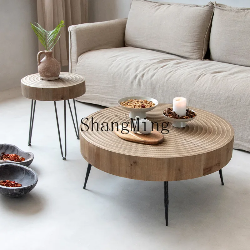 

HJ creative small apartment living room household industrial square log coffee table B & B retro wrought iron low table