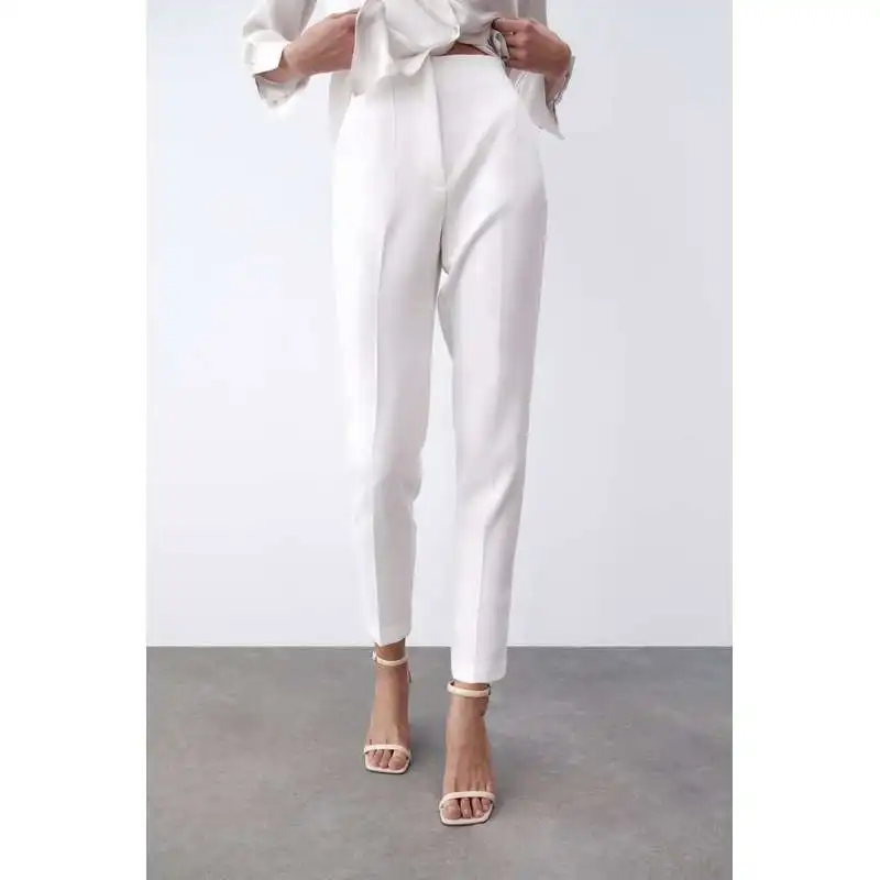 Pantalones adelgazantes plisados hasta el tobillo informales de cintura alta para mujer, pantalones de pierna recta para ir al trabajo, fibra de poliéster 00%