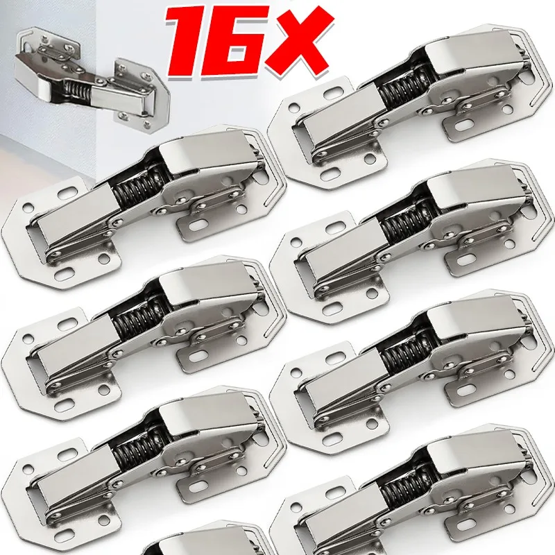 

2/16x Hidden Hinges Stainless Concealed Kitchen Cabinet Hinges Camper Car Door Support Furniture Hardware No-Drilling Supplies