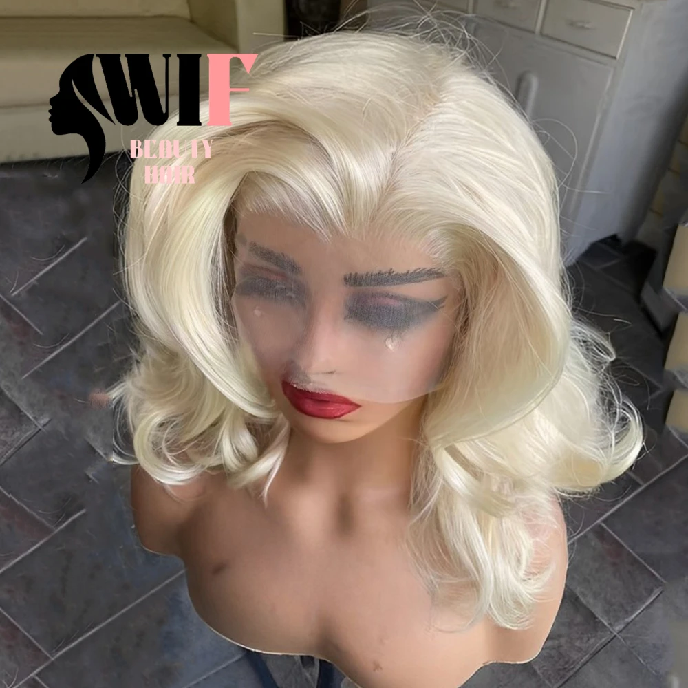 WIF 613Blonde Bob Hair Synthetic Wig Water Wave Blonde Heat Resistant Fiber Lace Front Wigs Women Daily Use Blonde Bob Wig