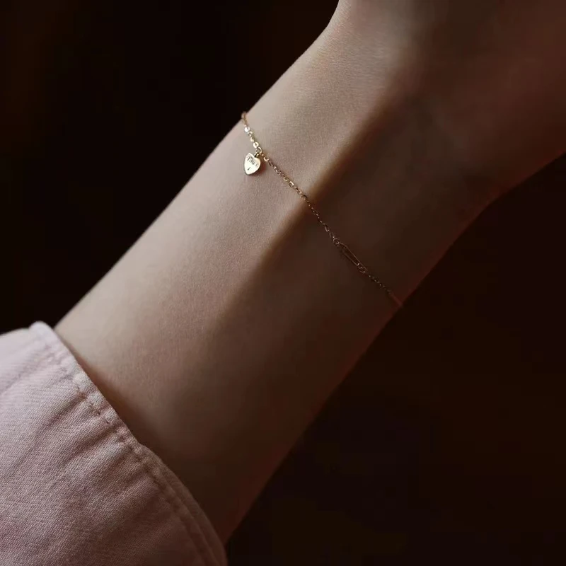 Metiseko 925 Sterling Silver Letter Heart Bracelet Paper Clip You and I Thin Chain Bracelet for Women
