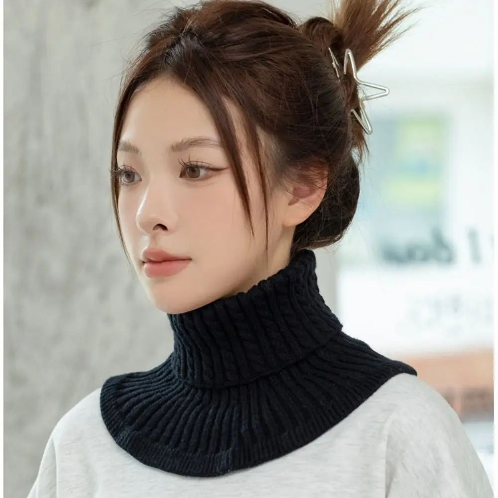 Solid Color Wraps Turtleneck Fake Collar Retro Ribbed Warm Scarf Knitted Bib Wool Scarves Winter Shawl Wool Scarf Women