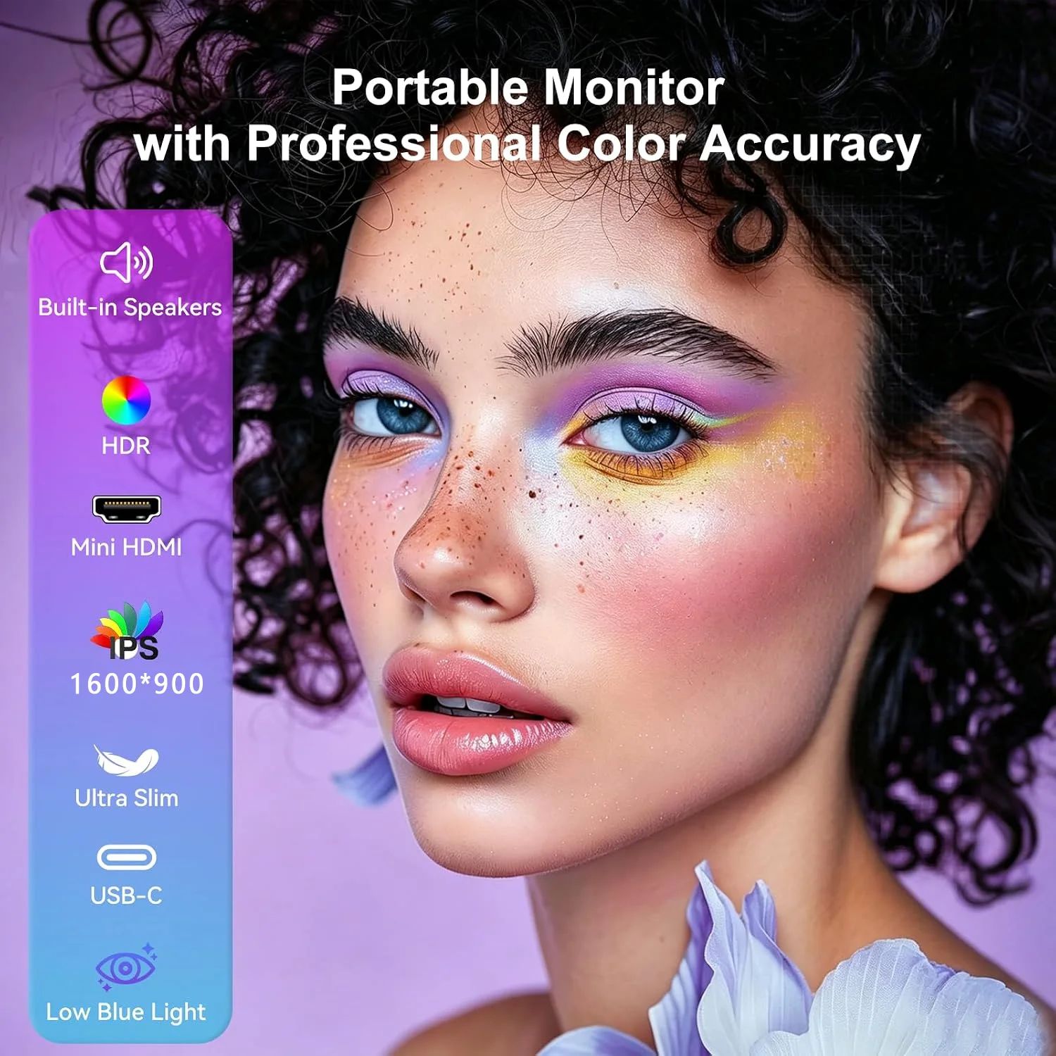 17.3 Inch Portable Monitor 60Hz HD 1600*900 IPS 72%sRGB 16:9 Display with Built-in Stand for Laptop PC Phone Switch PS4/5 XBox