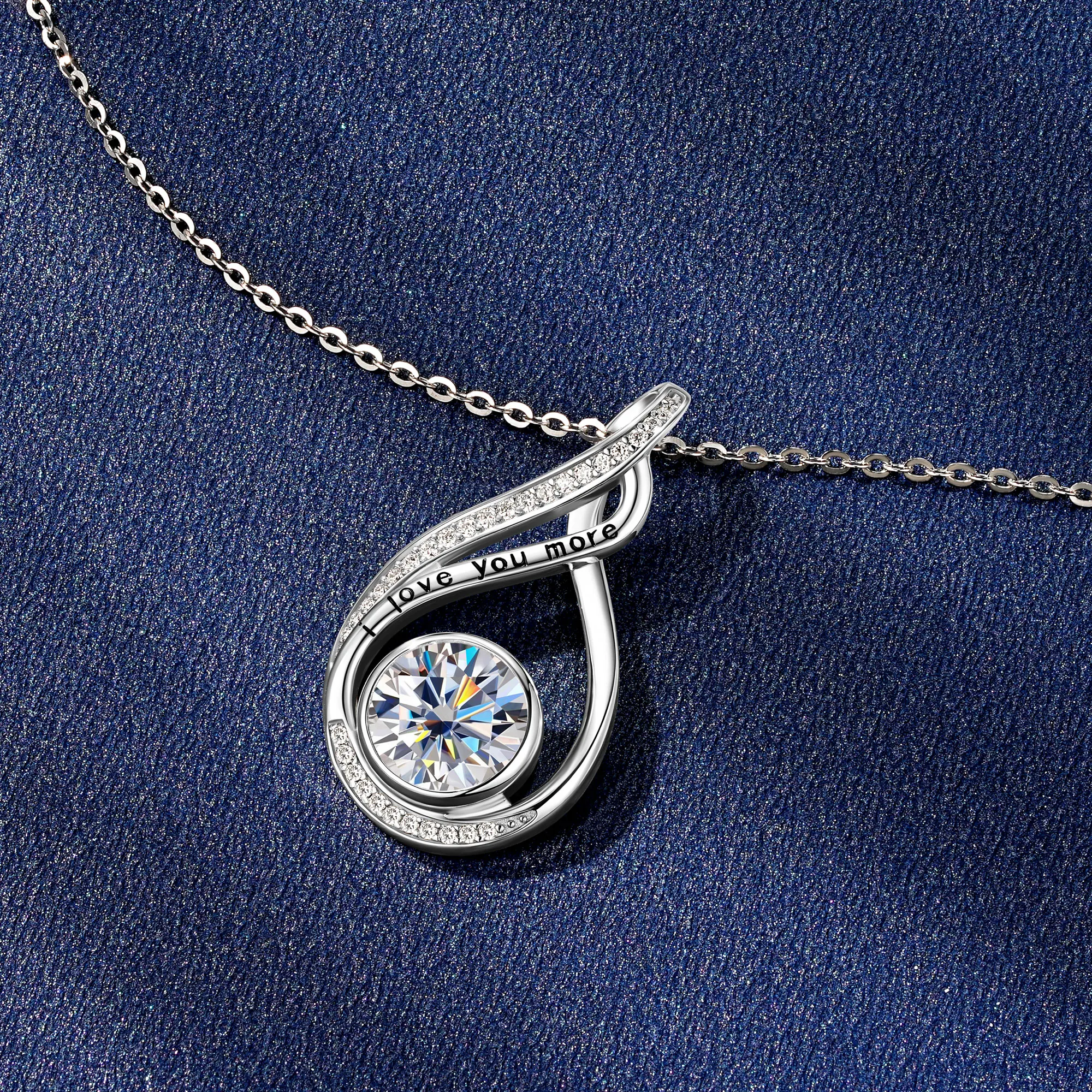 Abestecom Classical 925 Sterling Silver 8.0mm Moissanite Waterdrop Necklace Unwavering Love Necklace Exquisite Anniversary Gift