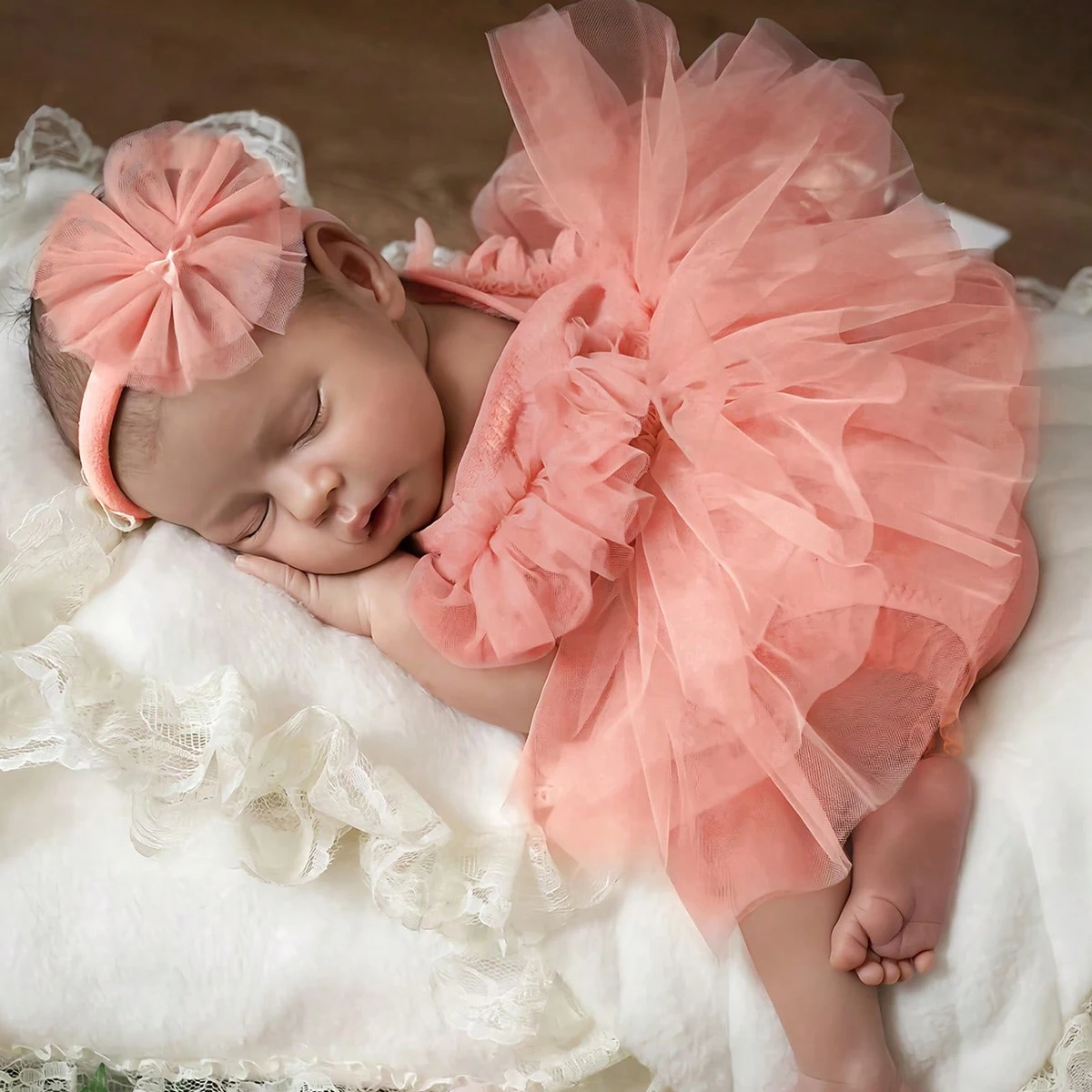 

Платье для новорожденных девочек, 2 шт., повседневное, удобное, розовое, сетчатое, для дня рождения, для фотосессий