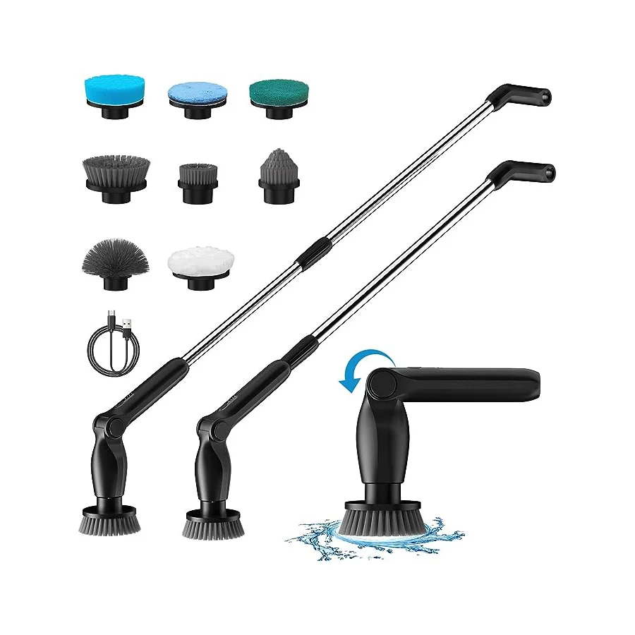 Adjustable Electric Spin Scrubber Cordless 8 in 1 Cleaning Brush Set with 2 Speeds Extension Handle Bathtub Tile Sink Bathroom