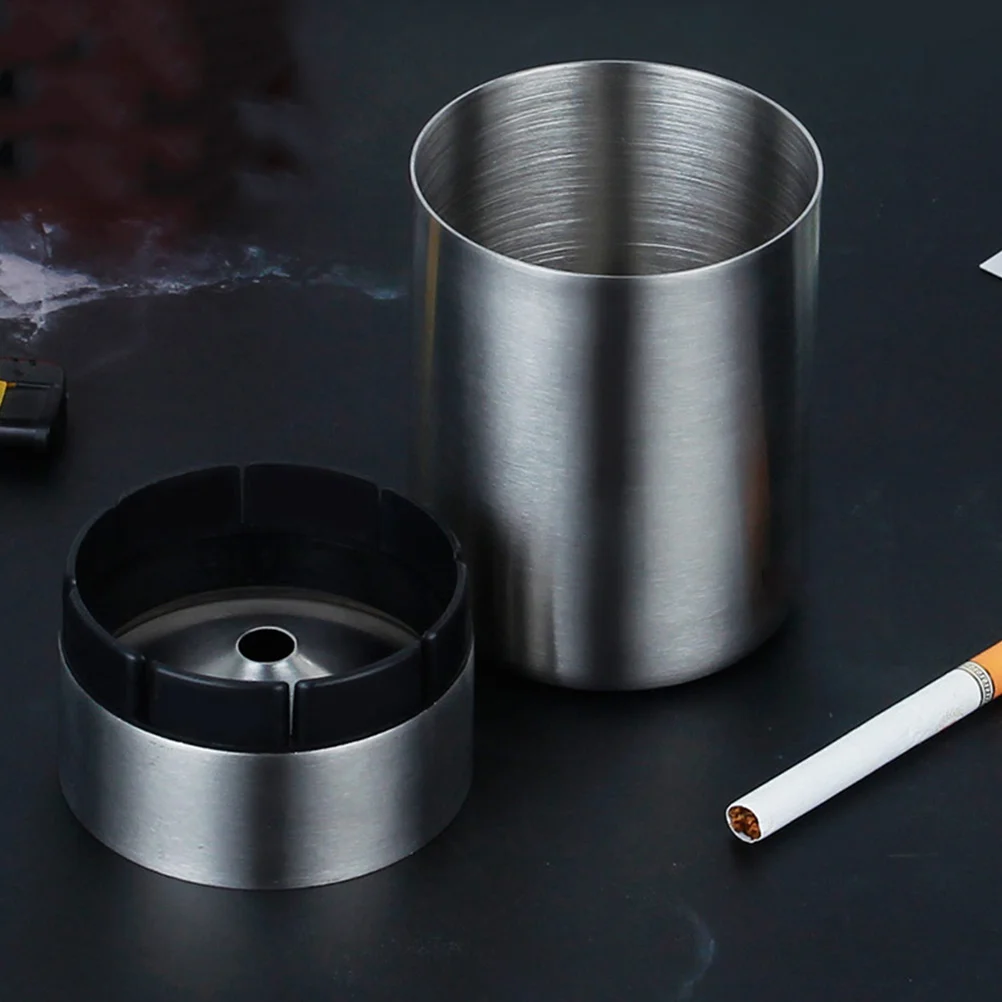 

1Pc Metal Ashtray Stainless Steel Windproof Car Ash Holder Detachable Portable Cigarette Ash Tray for Home Office Bar
