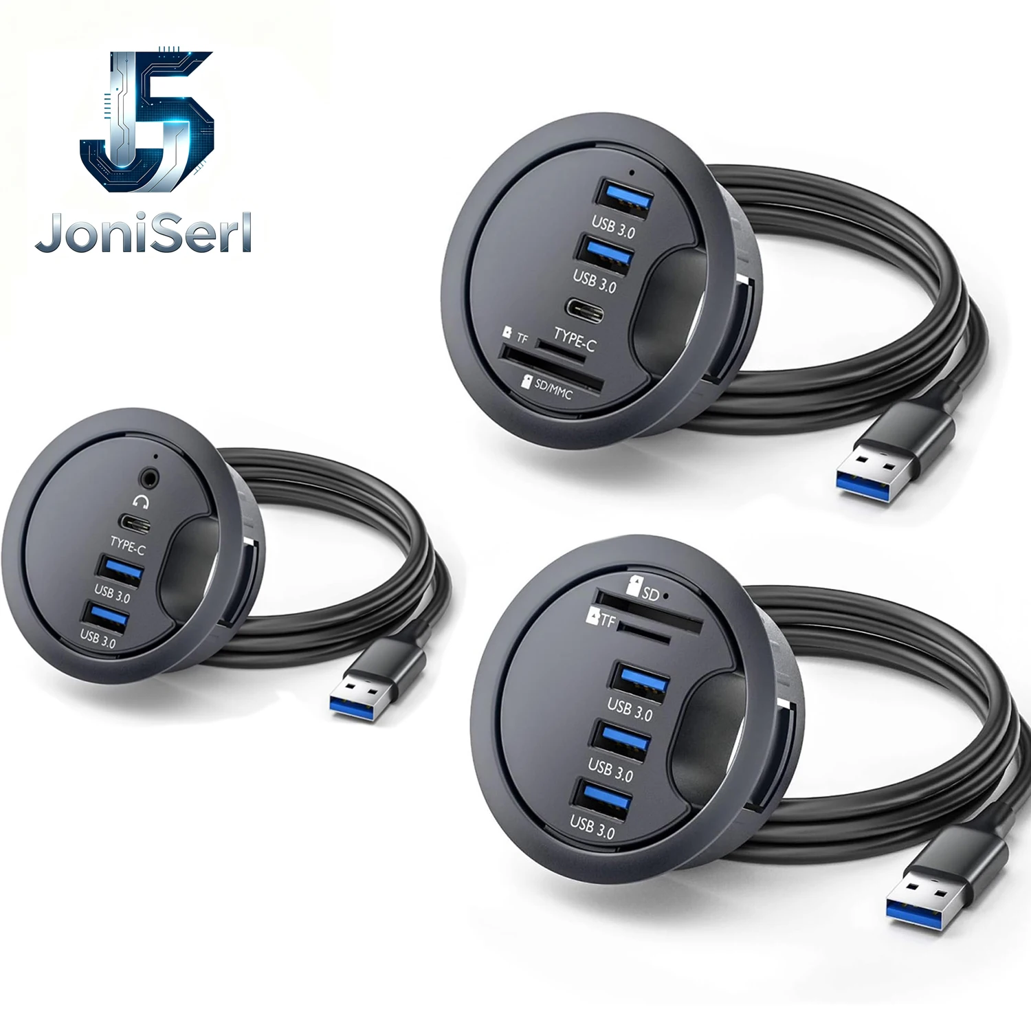 USB 3.0 Hub AUX SD TF USB-C 2 Port USB 60mm Desk Grommet Splitter Dock Station Micro-SD Card Reader for Desktop PC