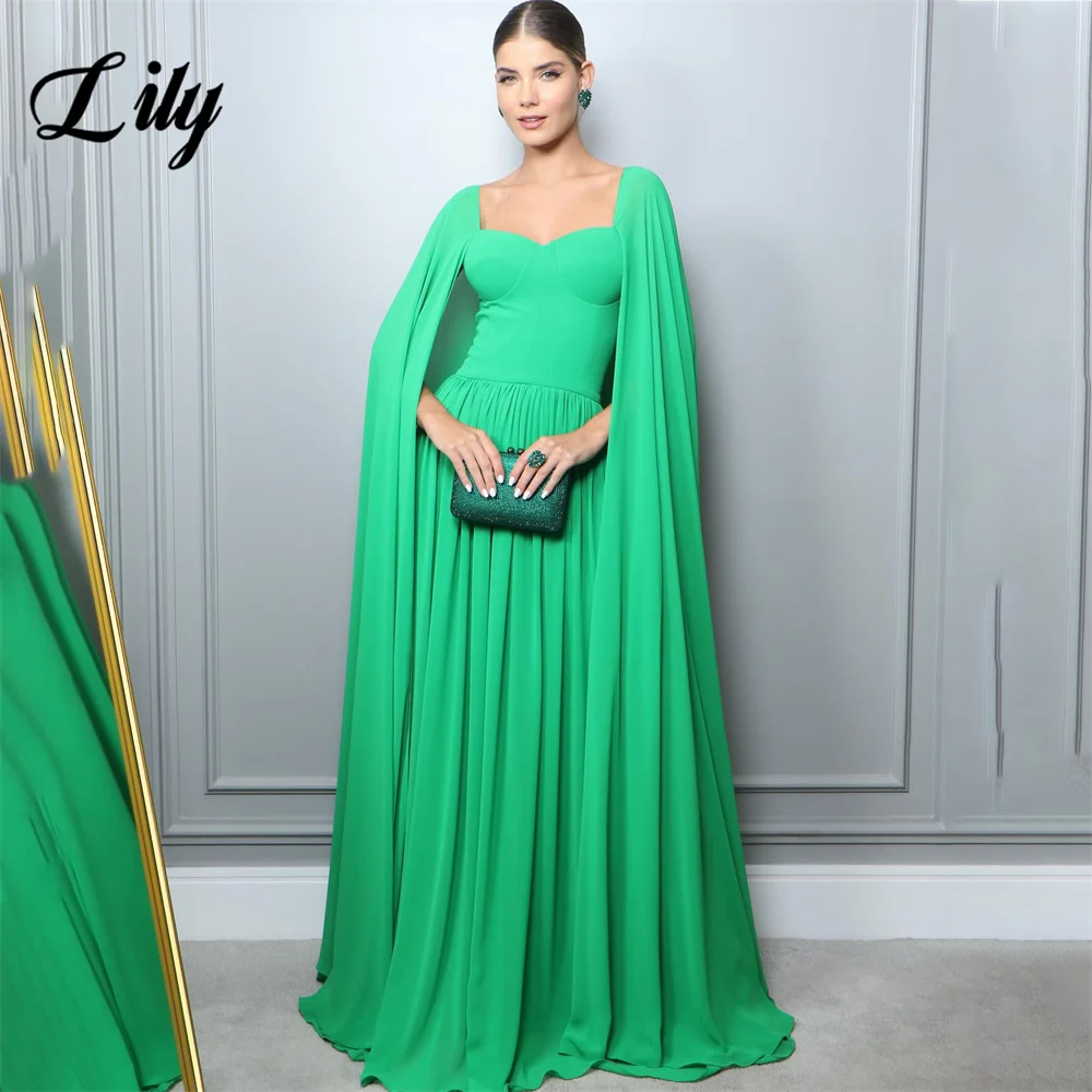 

Lily Green Beach Evening Dresses Sweetheart Charming Prom Dress Pleat Chiffion Party Dresses with shawl Custom vestidos de noche