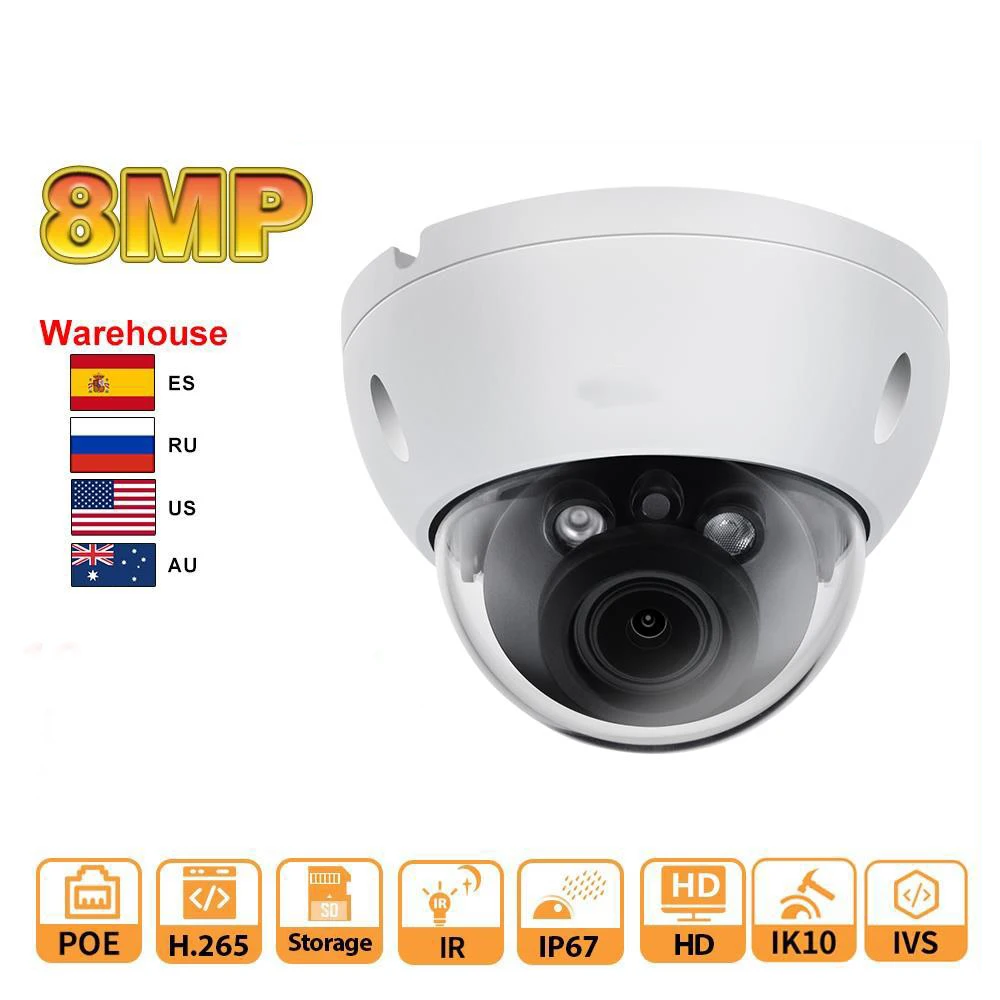 Dahua-cámara de red IP de 8MP, 4K, IPC-HDBW2831R-ZAS-S2, IPC-HDBW3841R-ZAS-S2, IR, a prueba de vandalismo, alarma, tarjeta SD