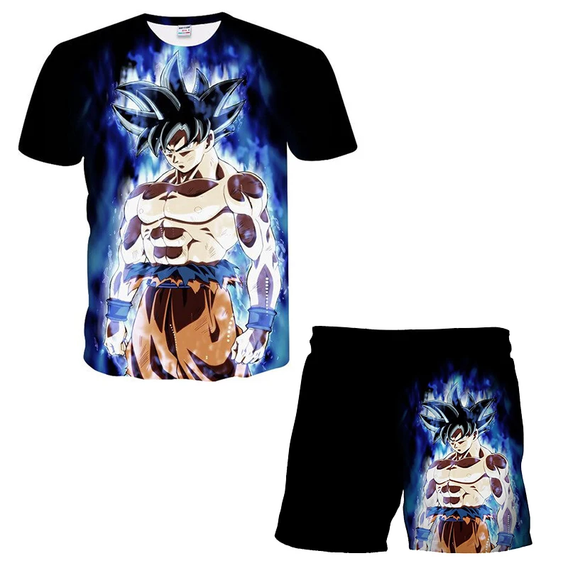 Men's Summer Dragon Ball Children's Goku Vegeta Clothing Set T-shirt + Shorts 2-piece Children's Clothing Set 4-14 Years Old