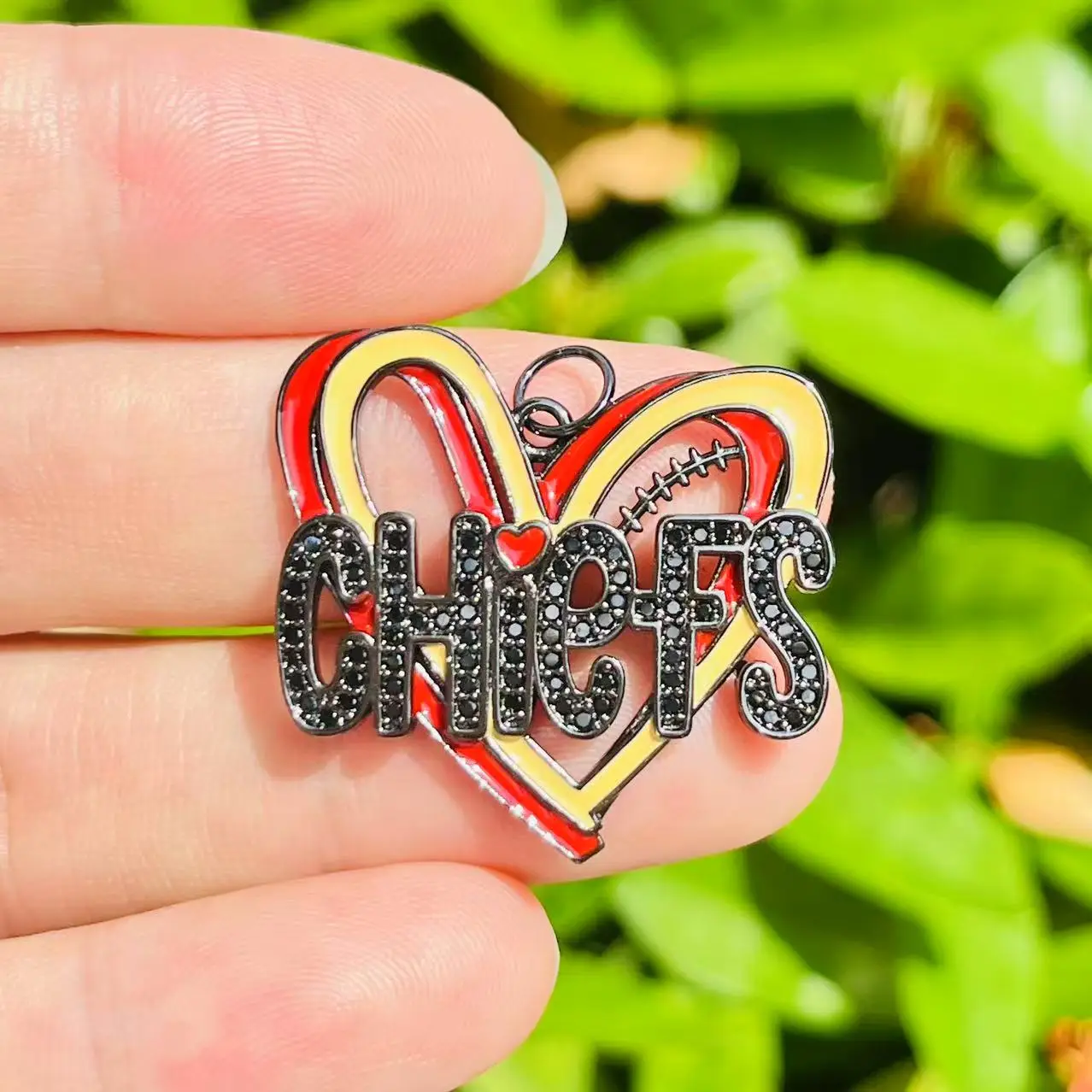 5pcs/lot Zircon Pave Football Sports Gift Copper Heart Charms for DIY Jewelry Bracelets Making