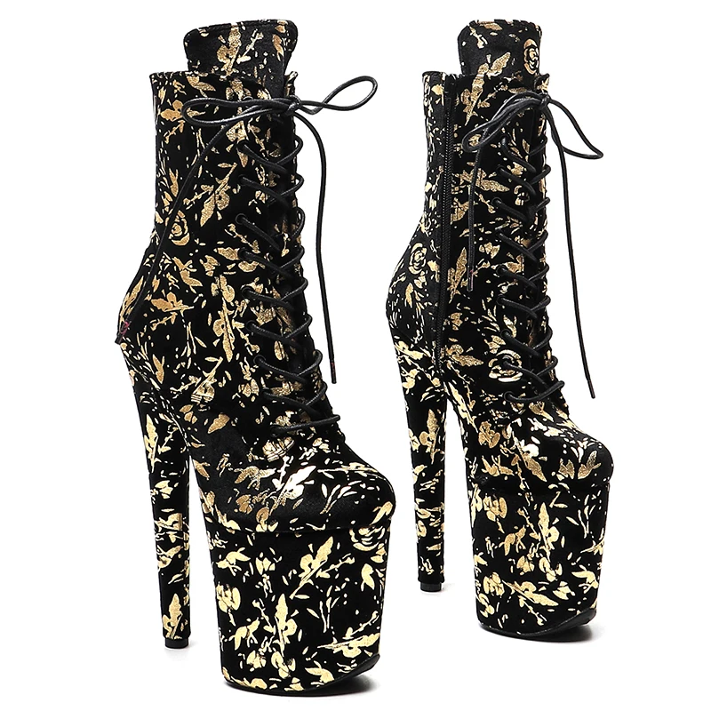 Leecabe  20CM/8inches Suede Upper Leaf pattern  Fashion trend platform High Heel  stripper heel  Pole Dance boot