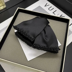 French Vintage Black Fabric Bow Crystal Hair Claws Women Fashion Shark Clips Korean Luxury Temperament Advanced Accessories K-