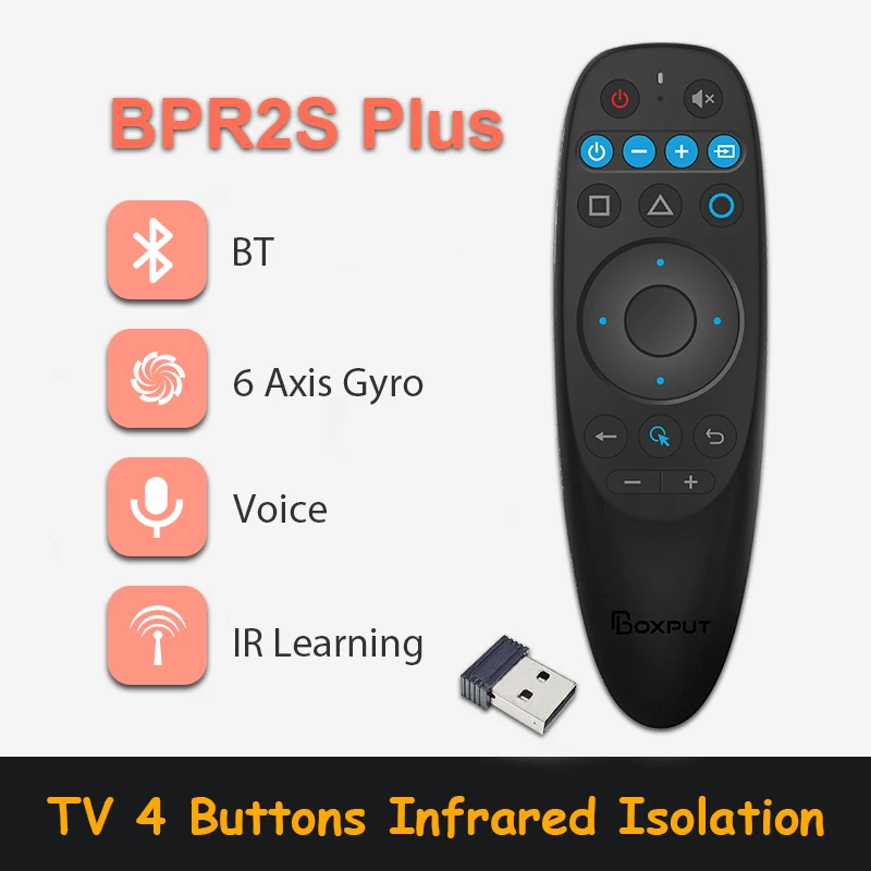 BPR2S PLUS BT Air Mouse Voice IR learning TV 4 keys IR isolation 2.4G Wireless Remote Controller With Gyro for Android TV Box/PC