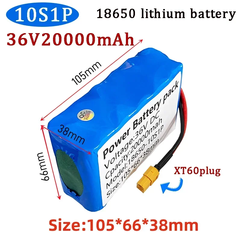 

Lithium Ion Battery for Scooters, 36V, 20AH, 10S1P, 18650, Charging and Discharging, XT60, 15A BMS, Customizable Plug for Free