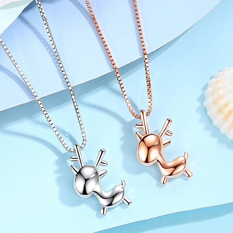 

BOCAI NEW S295 Sterling Silver Fashionable Pendant Trendy Cute Sweet Christmas Cartoon Reindeer Pendant Women's Gift