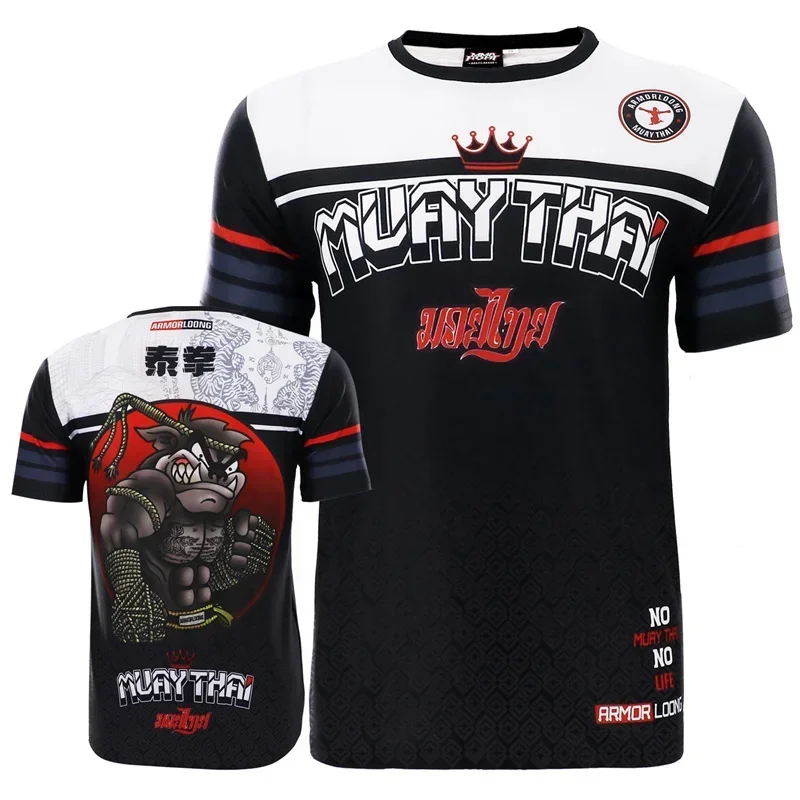 Muay Thai 3D-Druck Sport Schnelltrocknendes, atmungsaktives Herren-T-Shirt Brasilianisches Jiu-Jitsu MMA Team Trainingsuniform Kurzarmkleidung