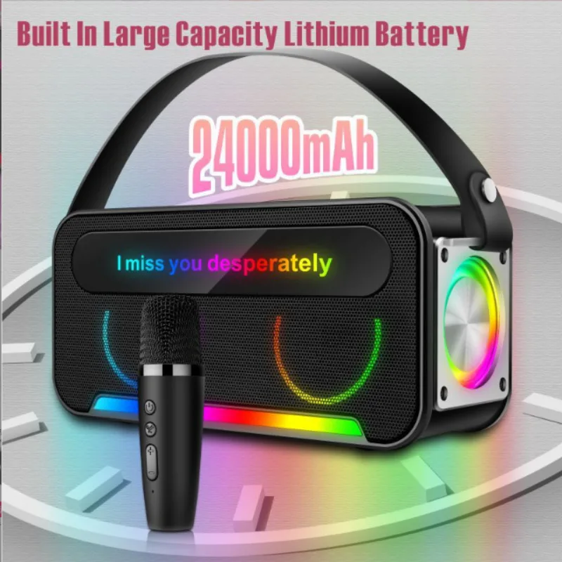 ポータブルKTVBluetoothスピーカー,クリエイティブスピーカー,高音質FM,ワイヤレスマイク,カラオケ,屋外パーティー用