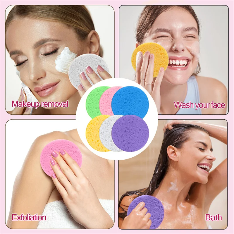 50PCS Mix Color Round Facial Cleansing & Exfoliating Compressed Sponge With Box For Home Use Or Travel Sponges Pad Makeup Puff