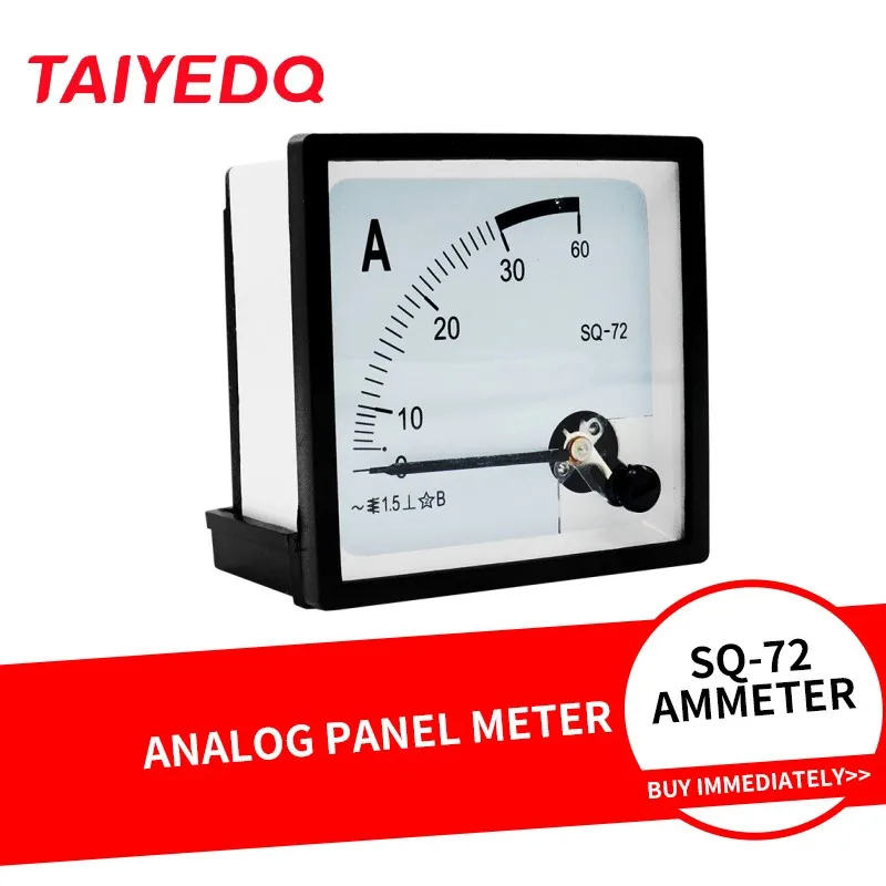 Panel Meter SQ72-A 5A 10A 20A 30A 30/5 50/5 100/5 AC Analog Ammeter Square 72*72mm