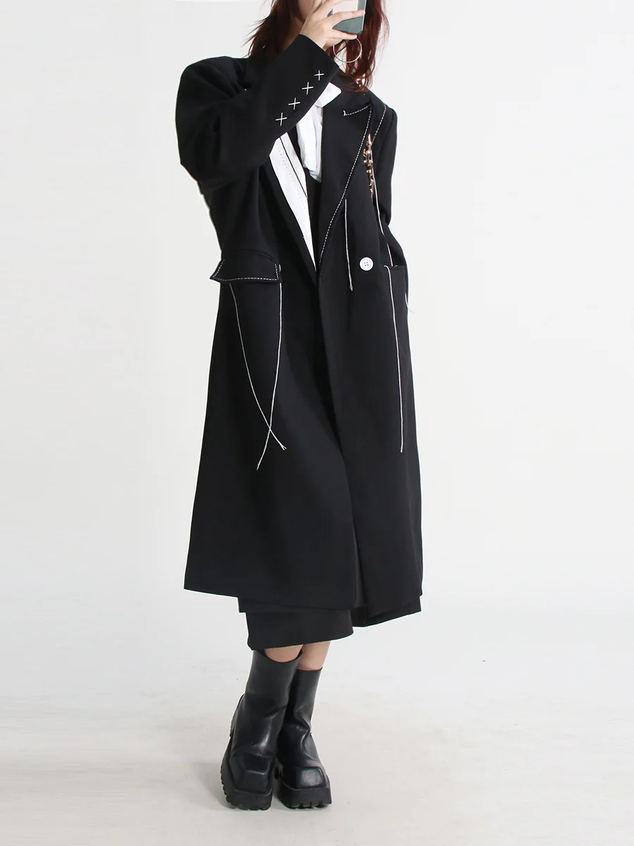 Dames Casual Revers Dubbele Rij Knopen Gesplitste Trenchcoat Lange Lange Lange Halflange Jas Met Lange Mouwen