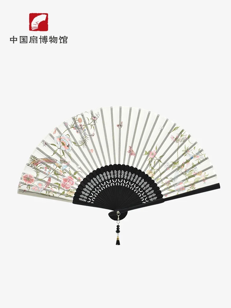 Chinese Fan - Flower Love Women's Folding Fan, Classical Flower Cultural and Creative Gift, Ancient Style Silk Face Fan