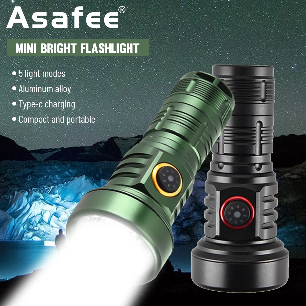 Asafee 89G Lightweight Torch LED Outdoor Flashlight White Red Light Rechargeable Lamp IPX4 Waterproof Lantern