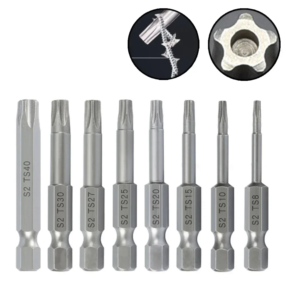 8Pcs 50mm Magnetic Screwdriver Bit Set 1/4 Hex Shank Five-Point Torx Screwdriver Bits T8/T10/T15/T20/T25/T27/T30/T40 Screw Drive