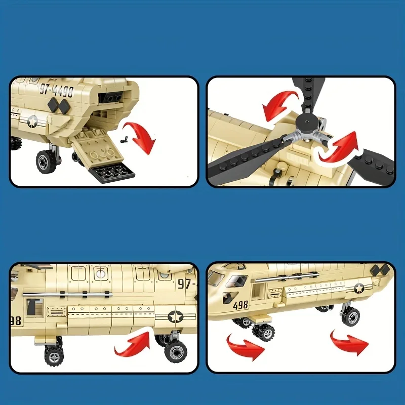 Assembled Building Blocks Military Series CH-47 Chinook Medium Transport Helicopter Toy Gift