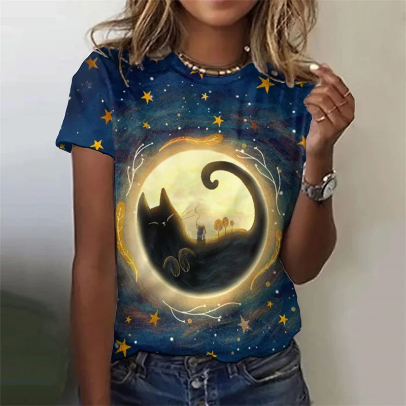 Women's T-Shirts Funny Cartoon Cat 3D Print Casual O-Neck Short Sleeve T Shirt Harajuku Tees Streetwear Y2k Tops Female Clothing