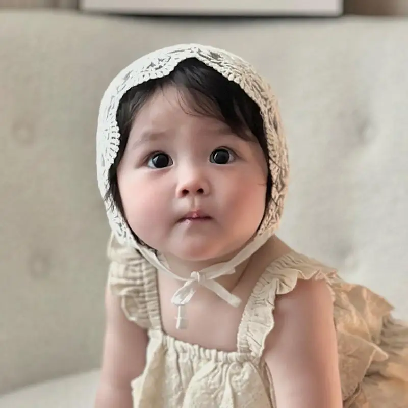 Flower Embroidery Mesh Fabric Lace Flower Hollow Princess Hat Baby Hat Newborn Hat Birthday Photography Prop