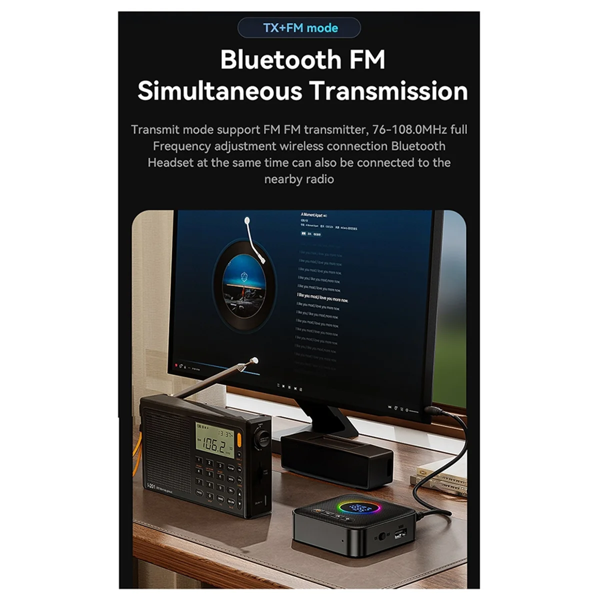 2025+ New 5.4 Bluetooth Adapter Audio Receiver FM Frequency Modulation Transmitter Lossless U Disk One to Two