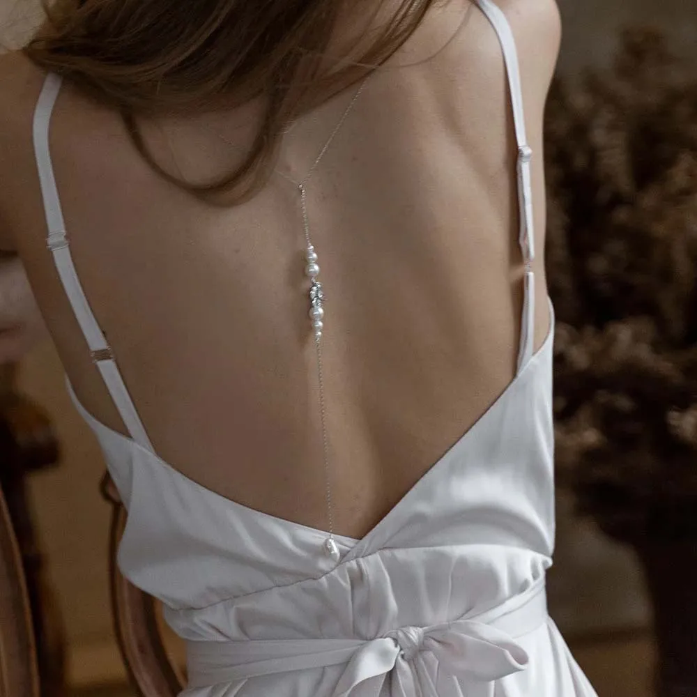 Stonefans Pearl Back Drop Chain Necklaces For Women Bikini Elegant Crystal Long Fashion 2025 Body Backless Chain Beach Jewelry